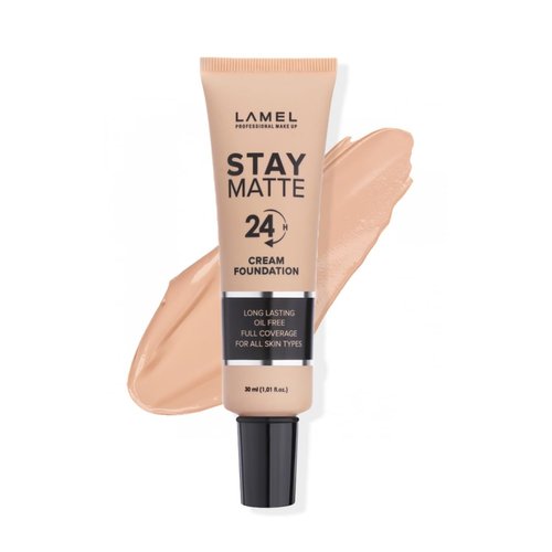 LAMEL Foundation Stay Matte - Full Coverage Foundation - Long-Lasting & Waterpoof - Dewy & Flawless Finish - For All Skin Type - Organic & Oil-Free - Anti-Aging Formula, 404-1.01 fl.oz (Toffee)