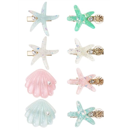 Shell Starfish Hair Clips Set Penta Angel 8Pcs Artificial Pearl Acrylic Resin Hair Alligator Clips Headwear Styling Tool Accessories for Women Girls Beach Wedding (Charming Style)