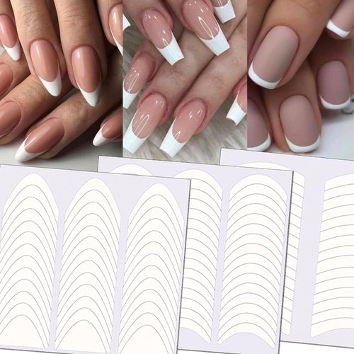 TailaiMei 36 Sheets 1368 Pieces French Manicure Nail Art Stickers, 3 Designs Self-Adhesive Nail Tips Guides for DIY Decoration Stencil Tools (3 Moon Shape Design, 36 Sheets)