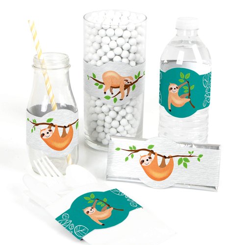 Let's Hang - Sloth - DIY Party Supplies - Baby Shower or Birthday Party DIY Wrapper Favors & Decorations - Set of 15