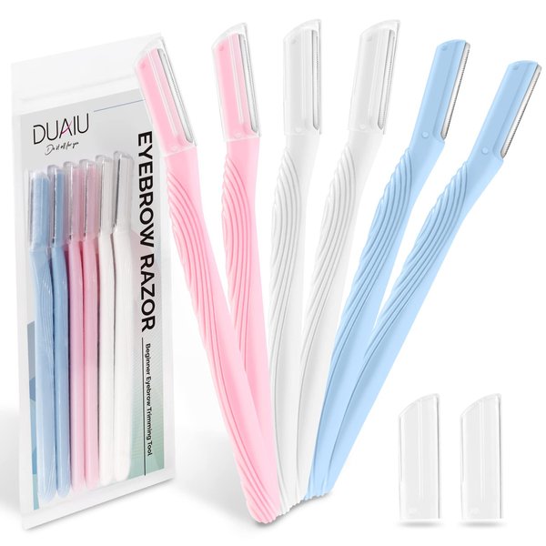DUAIU Eyebrow Razor 6Pcs Face Razors for Women, Dermaplaning Tool with Safety Cover, Multipurpose Dermaplane Razor Eyebrow Trimmer Facial Hair Removal for Women