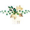 BETITETO Bridal Hair Comb Emerald Green Crystal Gold Leaf Vine Hair Piece Accessories for Wedding Bride Women Party (Emerald Green)