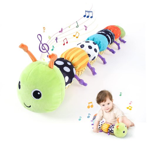 Baby Toys 6 to 12 Months, Musical Caterpillar Infant Toys, Infant Toys Stuffed Animal Toys with Ruler Design and Ring Bell, Crinkle, Rattle, Tummy time Toys for Newborn Boys Girls 0 3 6 9 12 Months