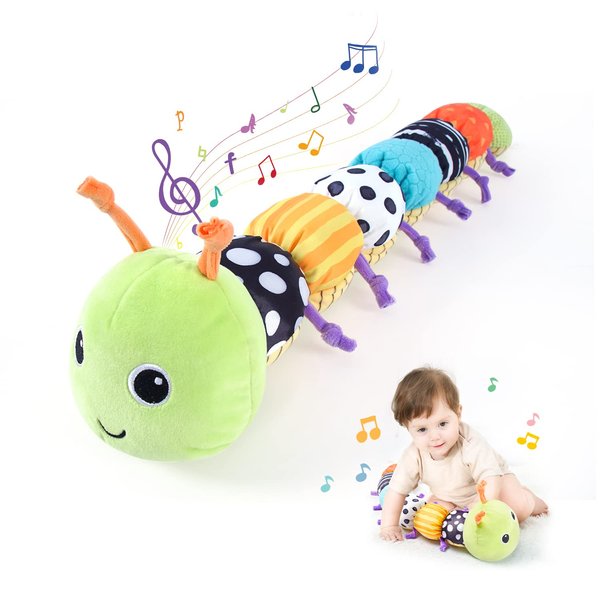Baby Toys 6 to 12 Months, Musical Caterpillar Infant Toys, Infant Toys Stuffed Animal Toys with Ruler Design and Ring Bell, Crinkle, Rattle, Tummy time Toys for Newborn Boys Girls 0 3 6 9 12 Months