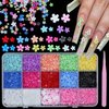 3D Color Tiny Flowers Charms for Nails, Acrylic Spring Blossom Tiny Flower Nail Art Charms with Metal Golden Caviar Beads for Nail Art DIY Manicure Jewel Accessories