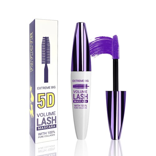 5D Purple Mascara Volume and Length -1Pcs Waterproof Smudge-Proof Color Mascara for Eyelashes, Volumizing Curling Defining Eye Lashes, Longwear Fiber Colored Mascara for Women Girl Eye Makeup