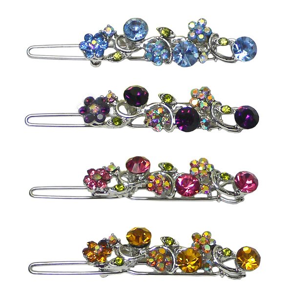 Set of 4 JCGY Snap Clip Barrettes Sparkly Crystals Thin Hair Barrettes NM86350-15-4