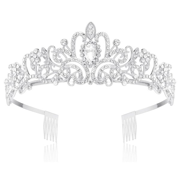 Makone Crowns for Women Princess Tiaras for Girls Queen Crown and Comb Tiara for Wedding Birthday Pageant Bridal Prom Christmas Gift (Silver)