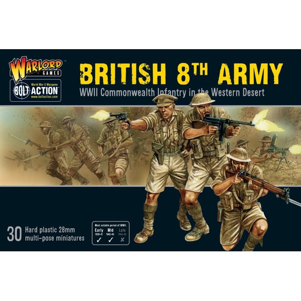 Warlord Bolt Action 8th Army Infantry Commonwealth Infantry Western Desert 1:56 WWII Military Wargaming Plastic Model Kit, Small