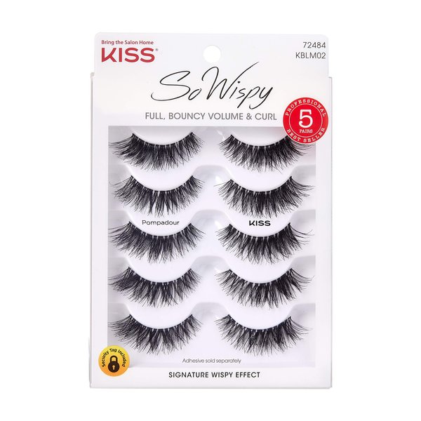 KISS Blowout, False Eyelashes, Pompadour', 16 mm, Includes 5 Pairs Of Lashes, Contact Lens Friendly, Easy to Apply, Reusable Strip Lashes, Glue On Lashes