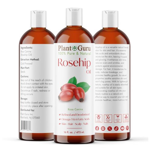 Rosehip Oil 16 oz. Refined and Deodorized 100% Pure Natural - Skin, Body And Face. Great for Hair Growth & More!