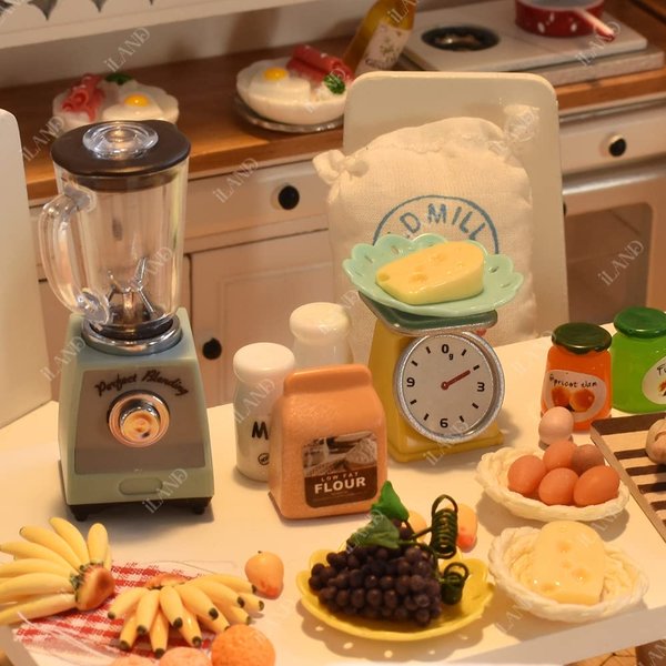 iLAND Miniature Dollhouse Accessories on 1:12 Scale, Dollhouse Kitchen Accessories of Mini Blender & Kitchen Scale