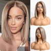 testar 13×4 Rose Blonde Bob Wig Human Hair Realistic HD Lace Front Wig Human Hair Ready to Go Strawberry Blonde Bob Wig Glueless 12 Inch Straight Bob Human Hair Wigs for Women