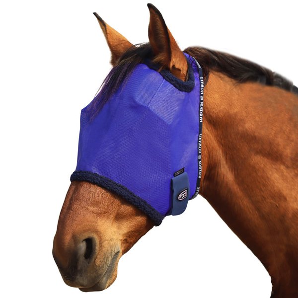 Harrison Howard All Round Mesh Horse Fly Mask UV Protective with Fleece Padded Edging Deep Navy L