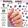 24 Pcs Independence Day Press on Nails Short Square Nails Stick on Nails Matte Fake Nails with Star Design Red Blue Star Patriotic 4th of July False Nails for Women DIY Independence Day Nails Supply