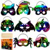 Natonhi 32Pcs Halloween Crafts for Kids Rainbow Scratch Mask, Halloween Games Scratch Art and Craft Kit Halloween Classroom Activities Favors Party Supplies