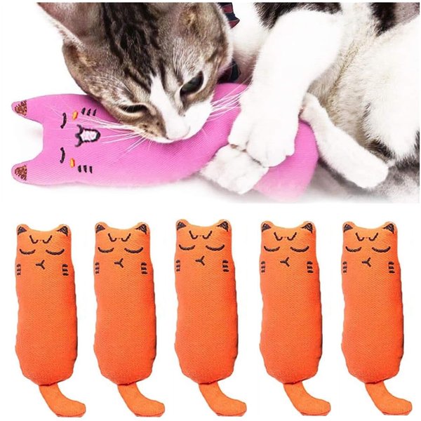 EBIEFLY 5Pcs Pet Cat Toy Contains Mint Pure Cotton Fabric for Tooth Grinding, Durable Removal, Clean Tooth Brushing, Cute Cat Mouse Shaped Gift (Orange)
