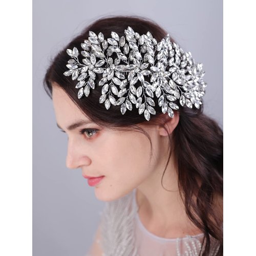 JWICOS Crystal Bride Wedding Hair Comg Bridal Hair Comb Hair Clip Flower Wedding Hair Accessories for Women and Girls (Gold)