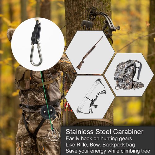 Buraku Retractable Tree Stand Hunting Hoist Rope for Bow | Archery Hanging Carrying Deer Hunting Gear Accessories Equipment Kit 30ft