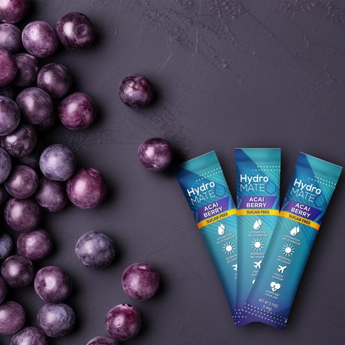 NatureWorks HydroMATE Electrolytes Powder No Sugar Acai Berry Sugar Free Hydration Packets Keto Party Favors Sticks with Vitamin C 16 Sticks