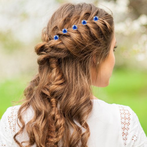 eBoot 40 Pack Crystal Hair Pins Rose Flower Rhinestone Hair Clips for Bridal Wedding Women Hair Jewelry Accessories, with Storage Bag (Blue)