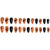 Halloween Fake Nails Short Almond Press on Nails Orange and Black Acrylic Nails Press on Glossy False Nails with Ghost Bat Designs Full Cover Artificial Nails Reusable Glue on Nails for Women 24Pcs