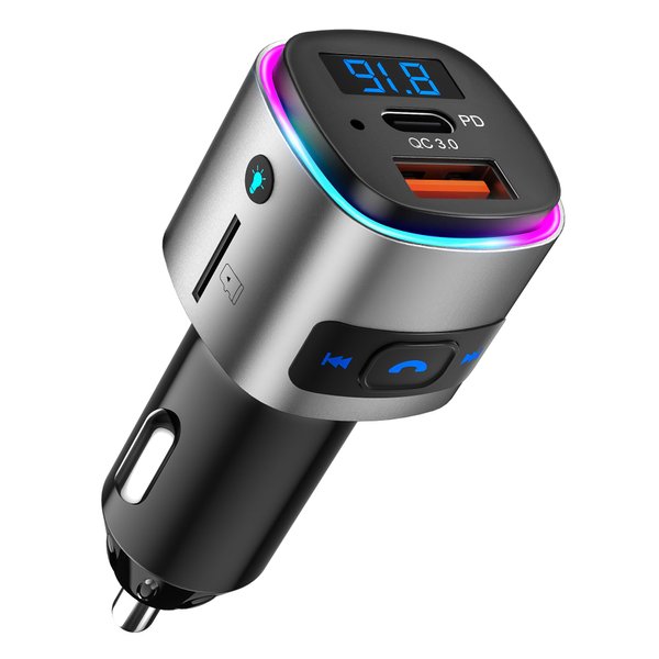 (Upgraded Version) FM Transmitter Bluetooth, SONRU Bluetooth Car Adapter [PD 30W & QC3.0 18W], Wireless FM Radio Transmitter, Hands-Free Calling, Siri Google Assistant, TF Card