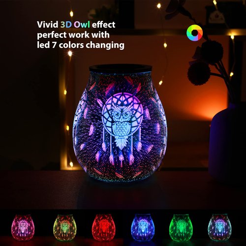 inrorans 3D Glass OWL Electric Wax Burner Wax Melter for Scented Wax Scented Wax Warmer Night Light for Home Decor…