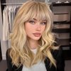 Ulzzviy Blonde Wig with Bangs for Women Colorful Charming Synthetic Wigs Shoulder Length Curly Bob Wigs Heat Resistant Fiber Hair Blonde Wig for White Women Girls Use