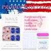 4th of July Press on Nails Short Square Fake Nails Blue Full Cover Red White Blue Star False Nails with Designs Glossy Glue on Nails Acrylic Nails Manicure Artificial Nails for Women Girls 24Pcs
