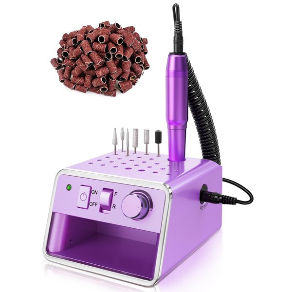 Subay Nail Drill Machine Electric File, Portable for Acrylic Gel Dip Powder Nails, All in One Nail Drill Kit for Manicure Pedicure, Nail Set with Everything, Purple