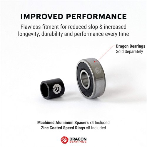 Fireball Dragon Precision Aluminum Spacers and Speed Rings Set for Skateboards and Longboards - 4X Skateboard Spacers 8X Skateboard Washers