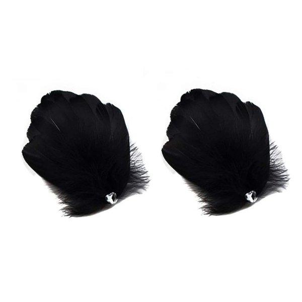 2PCS Girls Heart-shaped Feather Hair Clip Headpiece Party Hairpins Hair Barrettes Hair Accessory Bridal Wedding Feather Fascinator (Black)