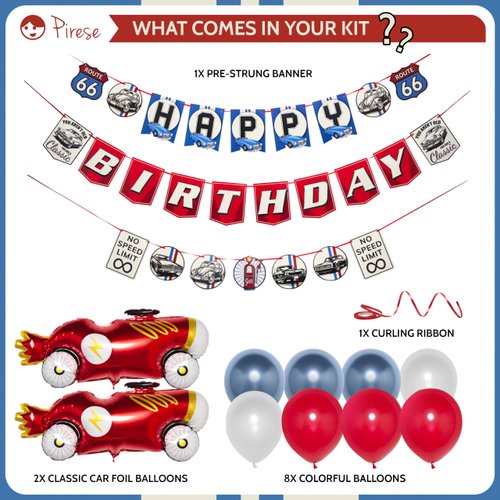 Pirese Classic Car Birthday Decorations, Classic Car Party Decorations, Vintage Car Party Decorations | Route 66 Party Decorations | Vintage Birthday Decor