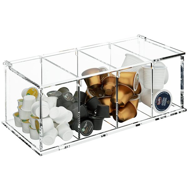 Coffee Capsule Holder Acrylic Box K Cup Holder Coffee Pod Storage Clear 4 Compartment with Lid Organizer Coffee Bar Accessories