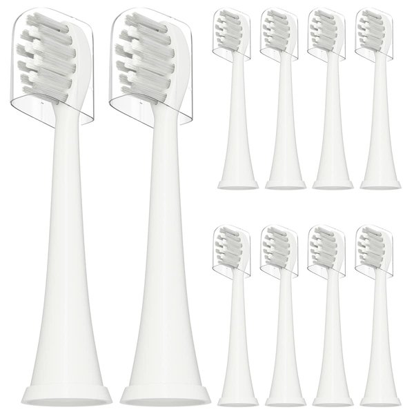 Replacement Toothbrush Heads Compatible with TAO Clean Electric Toothbrush Heads, W Shape Design Planted with Nylon Bristle (White)