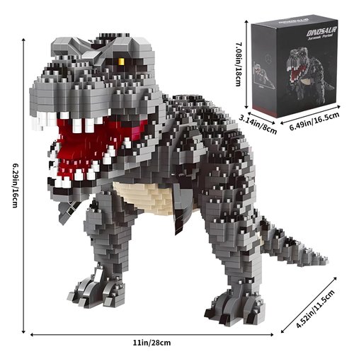 CSNRHG Dinosaur Tyrannosaurus Rex Model Decor Micro Mini Blocks Velociraptor Building Blocks Toy Birthday for Age 6+ Children Adults Teens 1530 Pieces