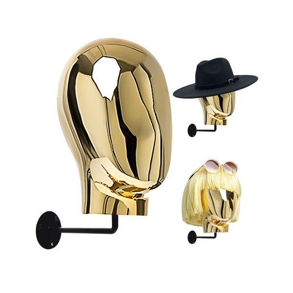 CHADWICK Mannequin Head Wall Mount Wig Stand, Chrome Wig Holder, Hanging Wig Stand, Hat Display Stand, 20 Inch Manikin Head Block for Wigs, Hats, Headwear, Luxury Look at Home, Salon, Head Swivels