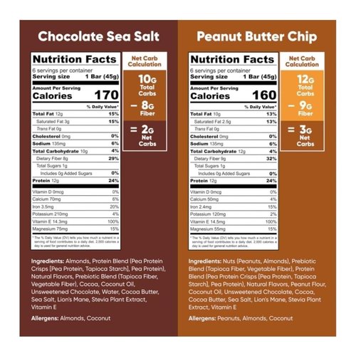 Iq-BAR Brain and Body Keto Protein Bars Variety Pack- Chocolate Sea Salt and Peanut Butter Chip - 12 Count Energy Bars - Low Carb Protein Bar - High Fiber Vegan Bars Low Sugar Meal Replacement Bar.