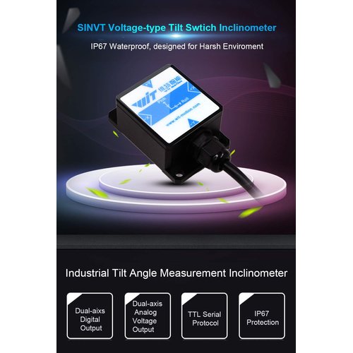 【SINVT-232 Voltage-Output-Type Tilt Switch】High-Stability Dual-axis Analog (0-5V Output, +-90 Degrees) Security Inclinometer, Anti-Vibration Tilt Angle Sensor (IP67) for Constructions Monitoring