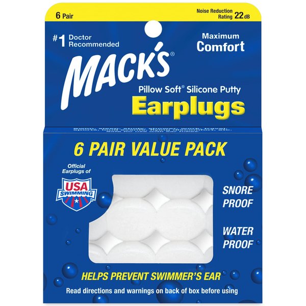 Mack's Pillow Soft Silicone Earplugs - 6 Pair, Value Pack – The Original Moldable Silicone Putty Ear Plugs for Sleeping, Snoring, Swimming, Travel, Concerts and Studying