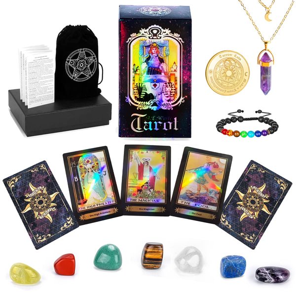 Roxiuc Tarot Cards Set Deck with Guidebook-Tarot Cards Fortune Telling Toy with Crystal-Pendulum-for Beginners&Expert Readers （King）