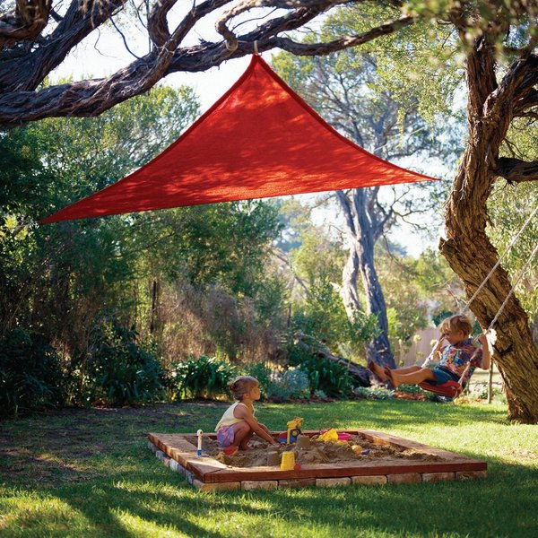 Coolaroo 9'10" Triangle Outdoor Portable Sun Shade Sail 90% UV Block Protection for Parties, Playtime, Picnics and Backyard, Red