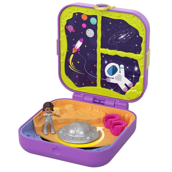Polly Pocket Hidden Hideouts Moon Rockin’ Adventure Compact: 3 Hidden Hideouts, 2 Hidden Reveals, 3 Accessories, 1 Micro Shani Doll & Sticker Sheet