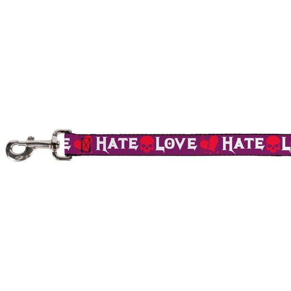 Buckle-Down Pet Leash - Love/Hate Purple/White/Fuchsia - 6 Feet Long - 1.5" Wide