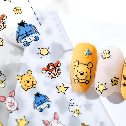 Dedyel New 5D Embossed Cartoon Nail Art Sticker Honey Pooh Nail Art Stickers Cute Cartoon Bear Self-Adhesive Nail Art Stickers for Women Men Kids Manicure Decoration(3 Sheets)