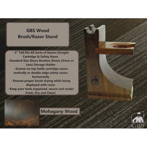 G.B.S Deluxe Wooden Shaving Razor and Shave Brush Stand - Safety Razor Brush Holder. Prolong The Life of Your Shaving Brush and Razor, Walnut Wood Finish