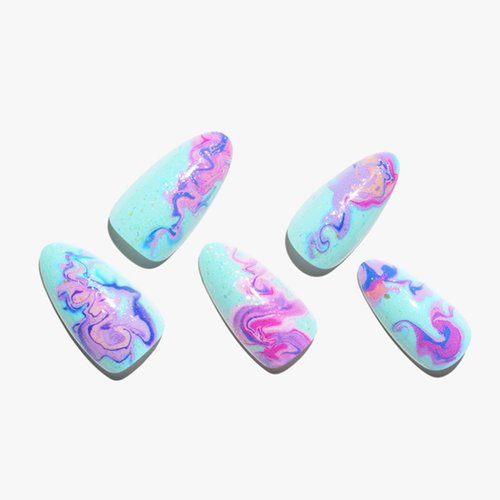 GLAMERMAID Press on Nails Medium Almond,UV Colorful False Nails with Ombre Design,Gel Glue on Nails Reusable Full Cover Manicure Set for Women