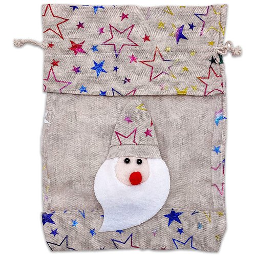 TheDisplayGuys - 6 Pack - 6x9 Gift Bags with Drawstring - Muslin Cotton Canvas (Santa Claus, Medium) for Christmas Presents, Party Favors