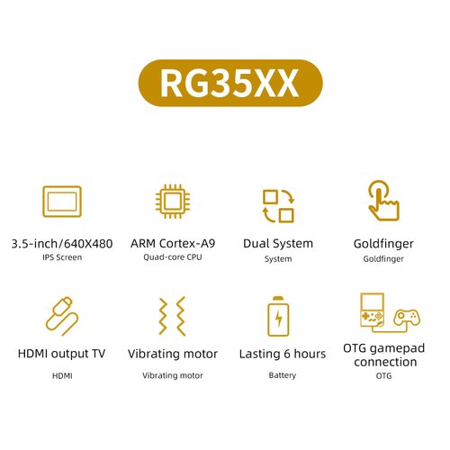 RG35XX Handheld Game Console Support Linux Garlic OS HDMI and TV Output 3.5 Inch IPS Screen 64G TF Card 6800+ Classic Games 2600mAh Battery (RG35XX-white+bag)